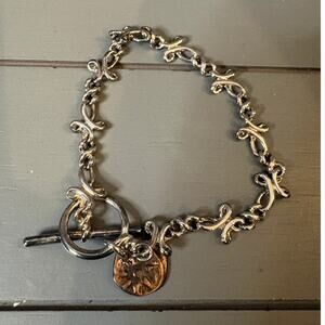 Artisan Silver-Tone Toggle Bracelet with Copper Charm